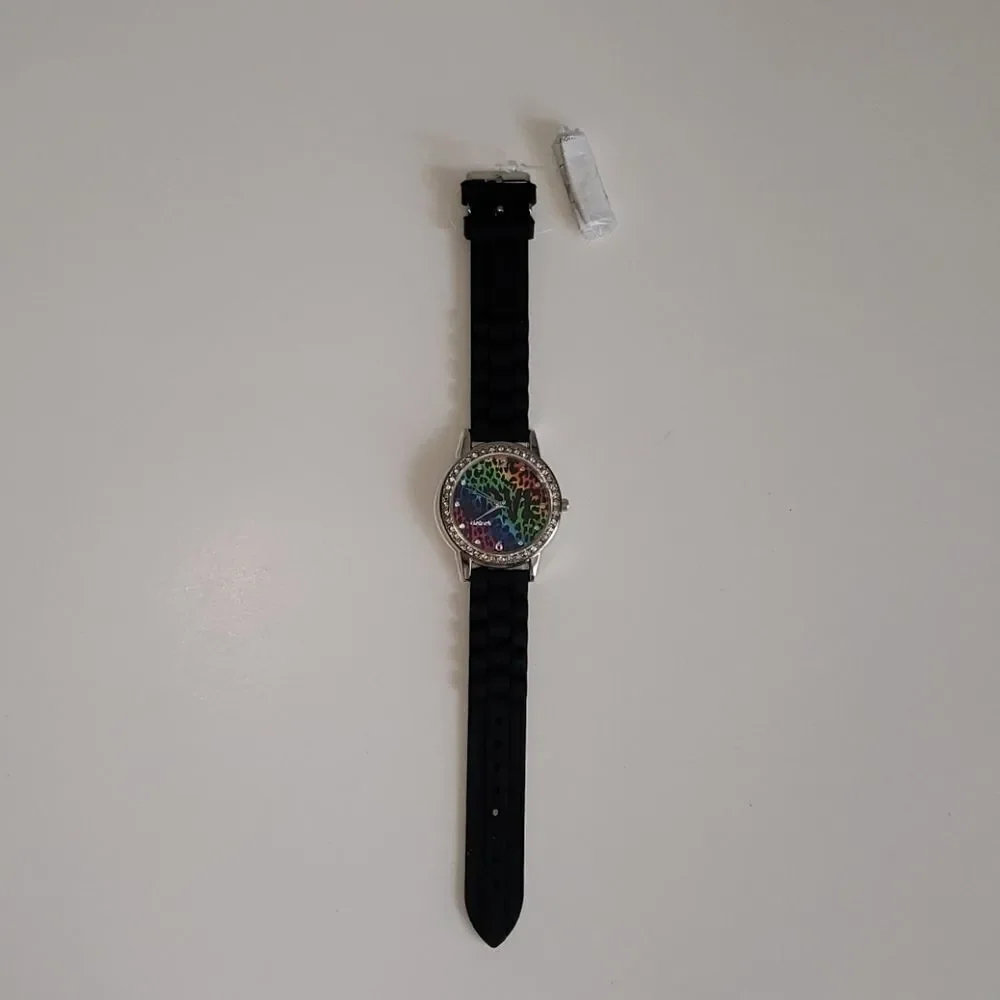 Kids Rainbow Leopard Print Watch with Rhinestone Bezel